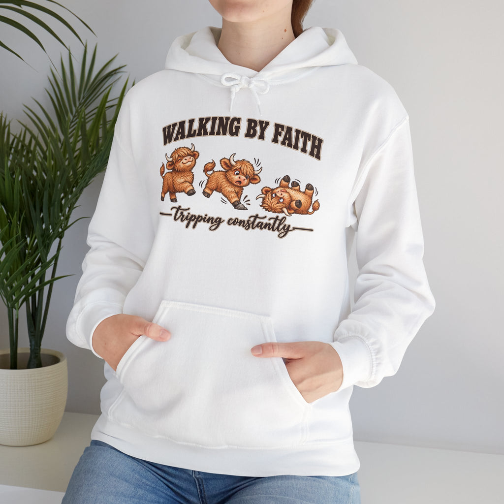Walking by Faith Christian Highland Cow Hoodie