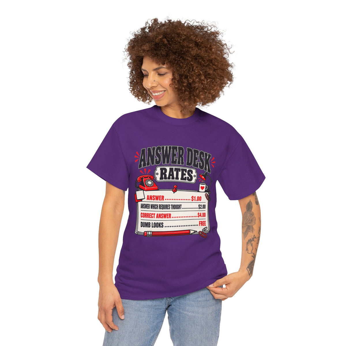 Answer Desk Rates T-Shirt — Funny Help Desk IT Support Tee ("Answer 1.00, Correct Answer 4.00")