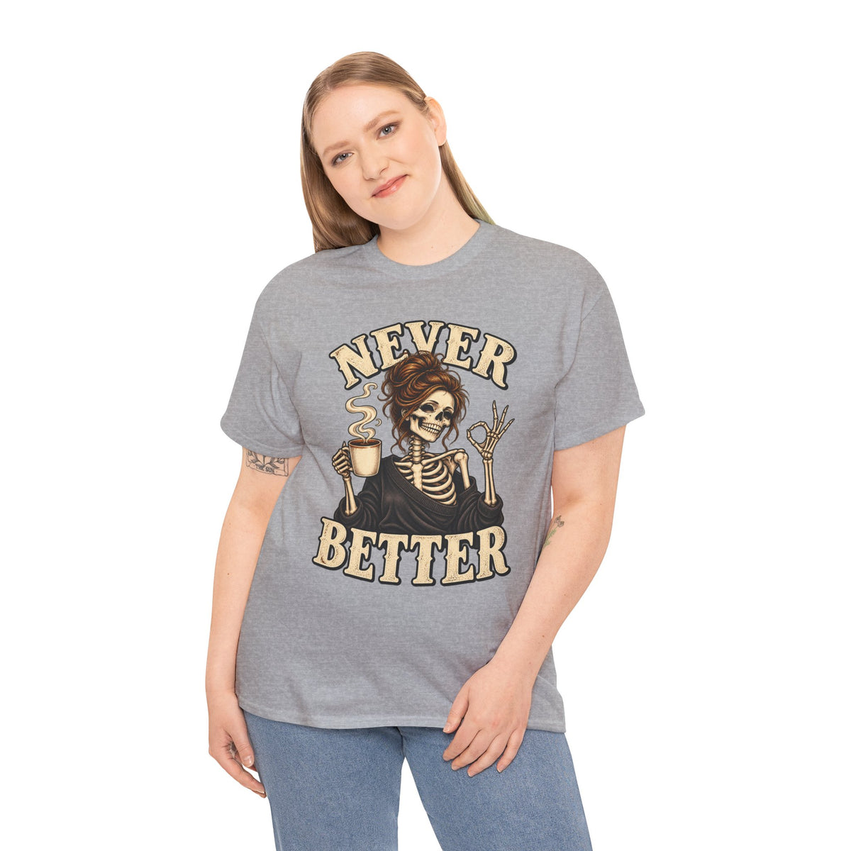 Never Better Skeleton Coffee Graphic Tee