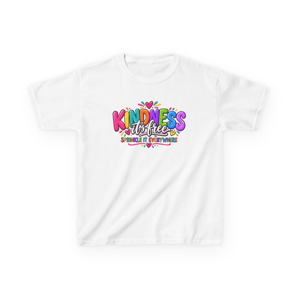 Kids Tee — "Kindness Is Free" Colorful Rainbow Graphic