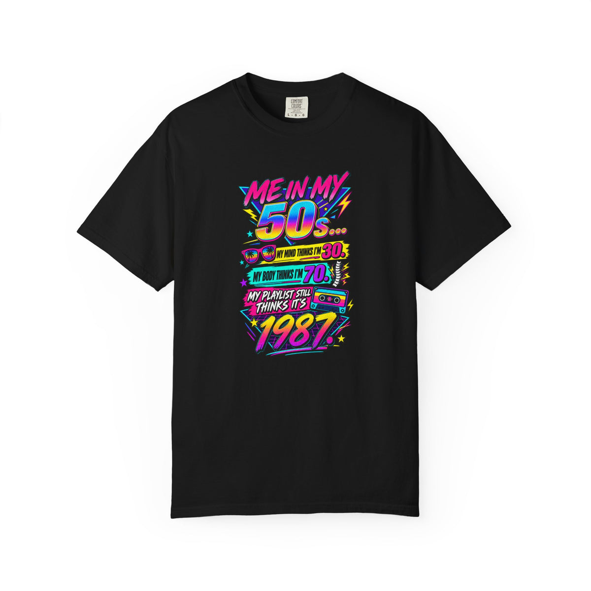 50th Birthday T-Shirt — "Me in My 50s... My Playlist Still Thinks It’s 1987" Retro Graphic Tee