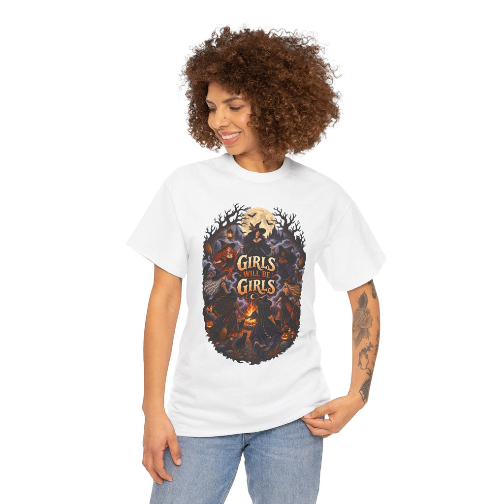Girls Will Be Girls T-Shirt — Witchy Campfire Illustration Tee