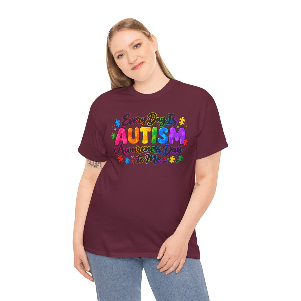 Autism Awareness T-Shirt — "Every Day Is Autism Awareness Day to Me" Colorful Puzzle Tee