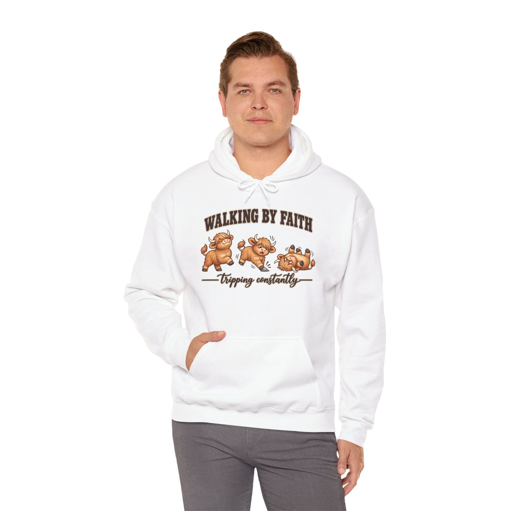 Walking by Faith Christian Highland Cow Hoodie