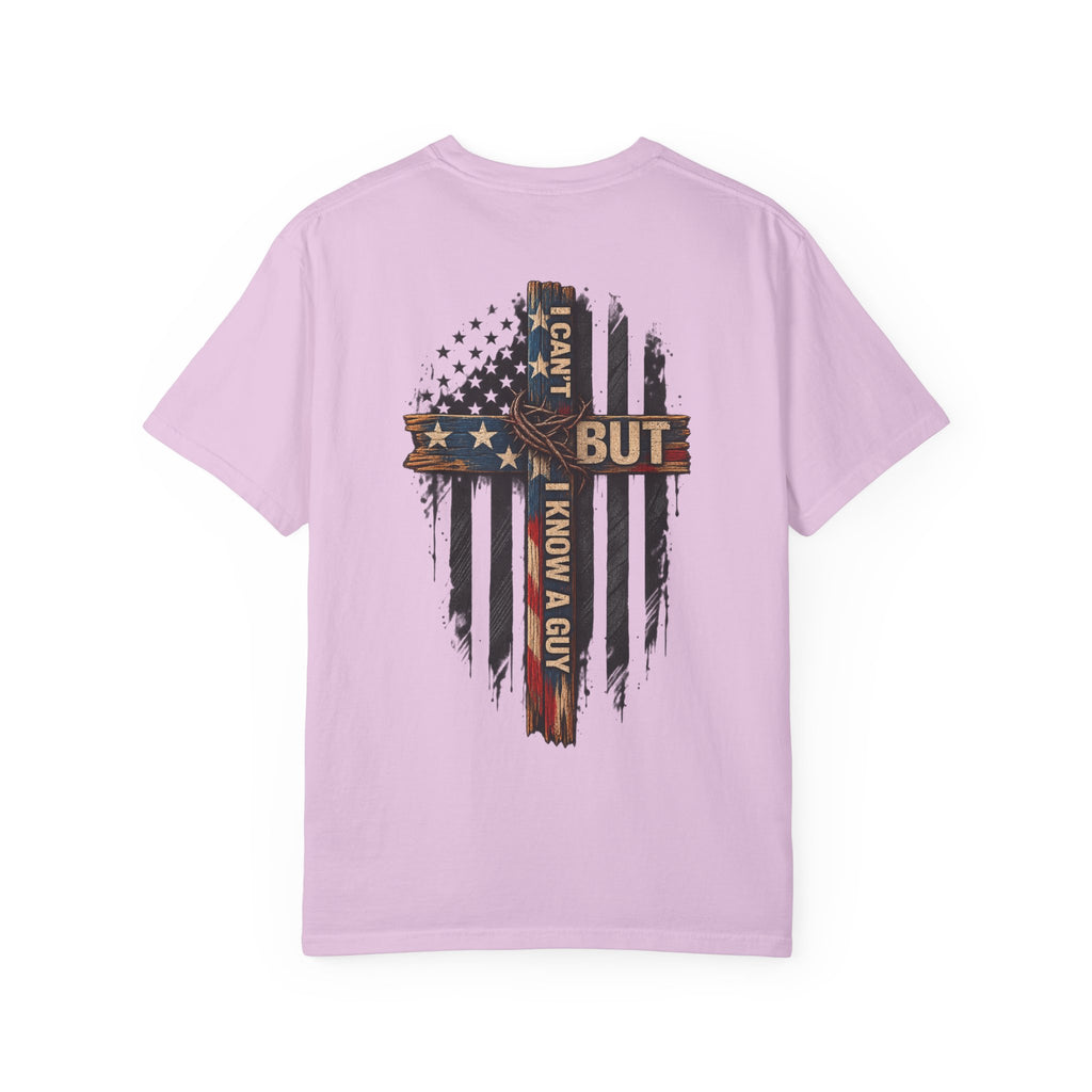 T-Shirt — 'I Can't But I Know A Guy' American Flag Cross Graphic