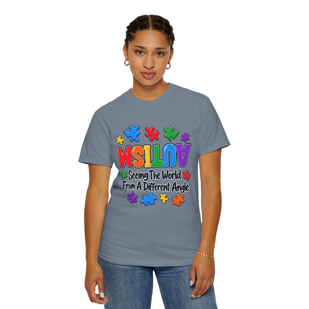 Autism Awareness T-Shirt — "Seeing the World From a Different Angle" Puzzle Design