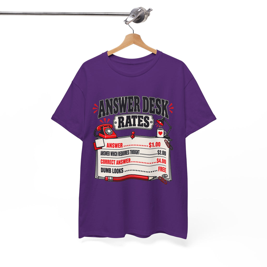 Answer Desk Rates T-Shirt — Funny Help Desk IT Support Tee ("Answer 1.00, Correct Answer 4.00")