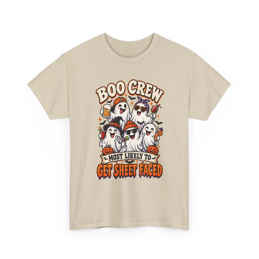 Boo Crew Halloween T-Shirt — “Most Likely to Get Sheet Faced” Funny Ghost Party Tee