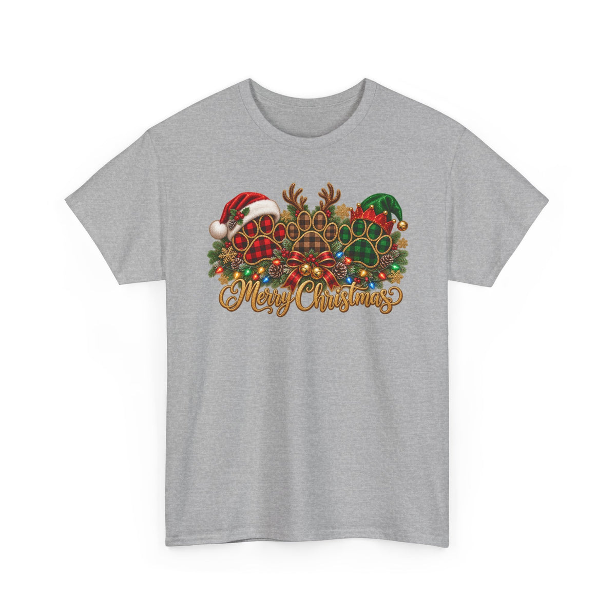 Merry Christmas Paw Prints Holiday Graphic Tee
