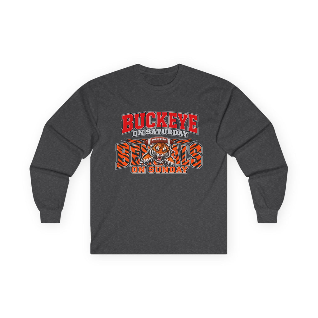 Buckeye Football Long Sleeve Tee – Saturday & Sunday Game Day Shirt