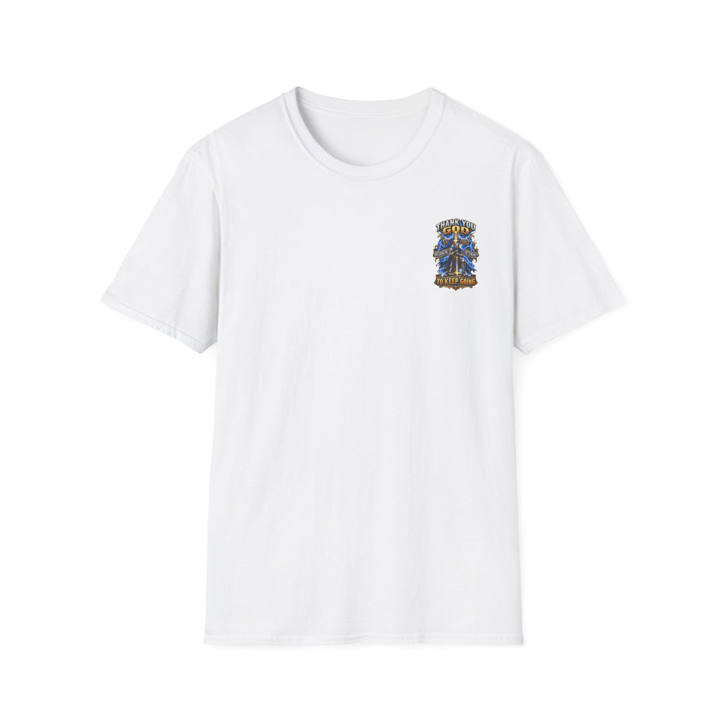 T-Shirt — "Thank You God I Keep Going" Faith Graphic Pocket Tee