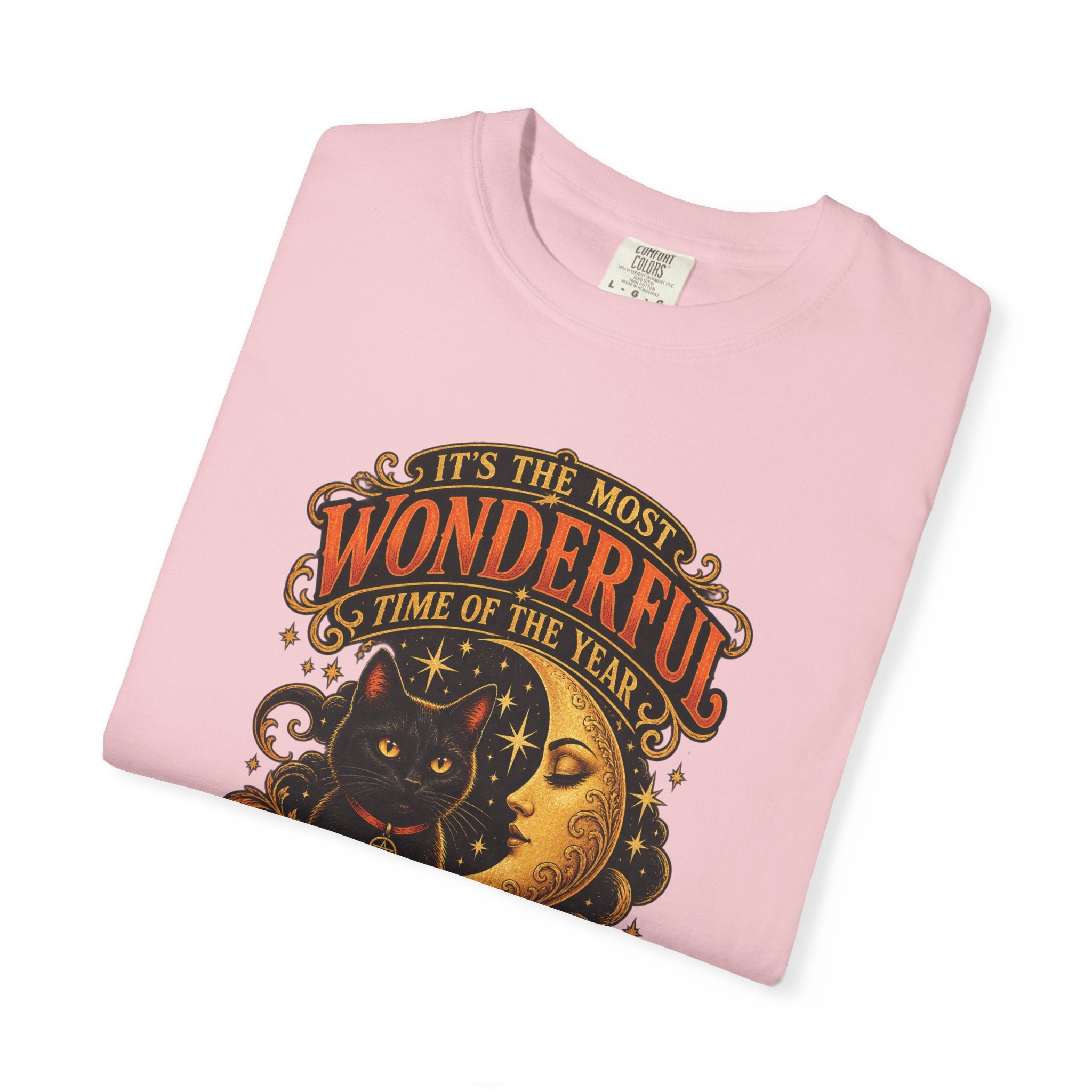T-Shirt — "It's the Most Wonderful Time of the Year" Halloween Black Cat & Pumpkin
