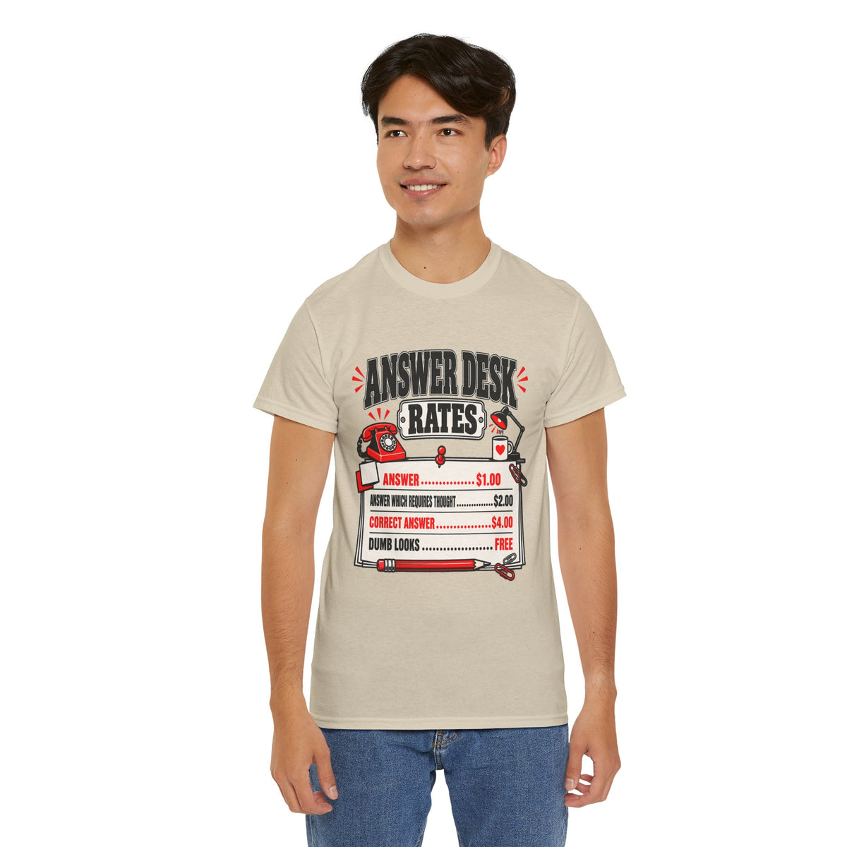 Answer Desk Rates T-Shirt — Funny Help Desk IT Support Tee ("Answer 1.00, Correct Answer 4.00")