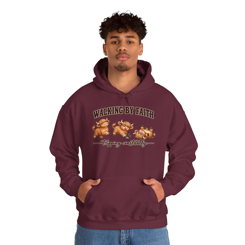 Walking by Faith Christian Highland Cow Hoodie