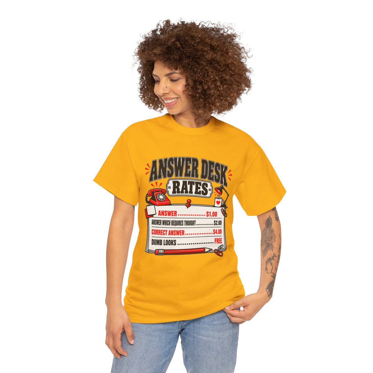 Answer Desk Rates T-Shirt — Funny Help Desk IT Support Tee ("Answer 1.00, Correct Answer 4.00")