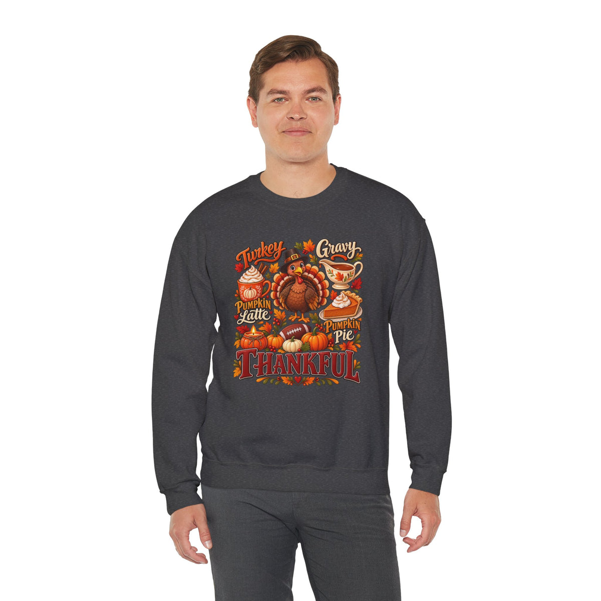 Thankful Thanksgiving Sweatshirt — Cute Turkey & Fall Harvest Crewneck
