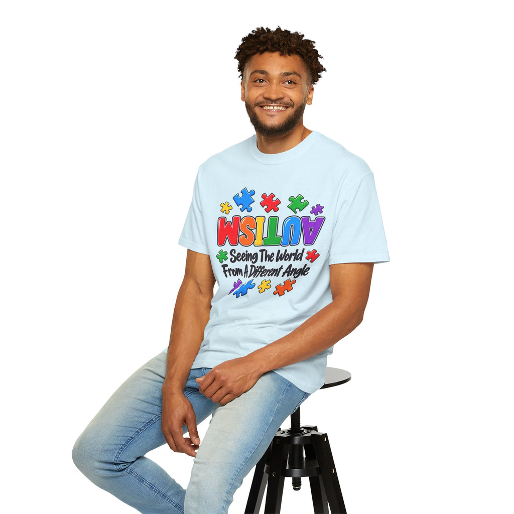Autism Awareness T-Shirt — "Seeing the World From a Different Angle" Puzzle Design