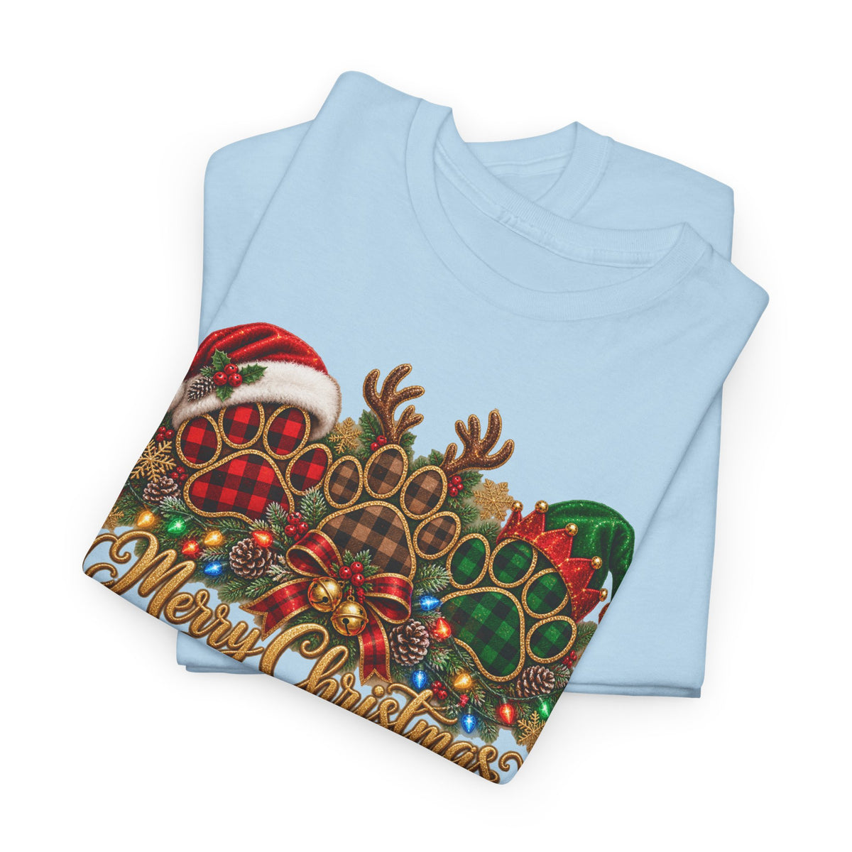 Merry Christmas Paw Prints Holiday Graphic Tee