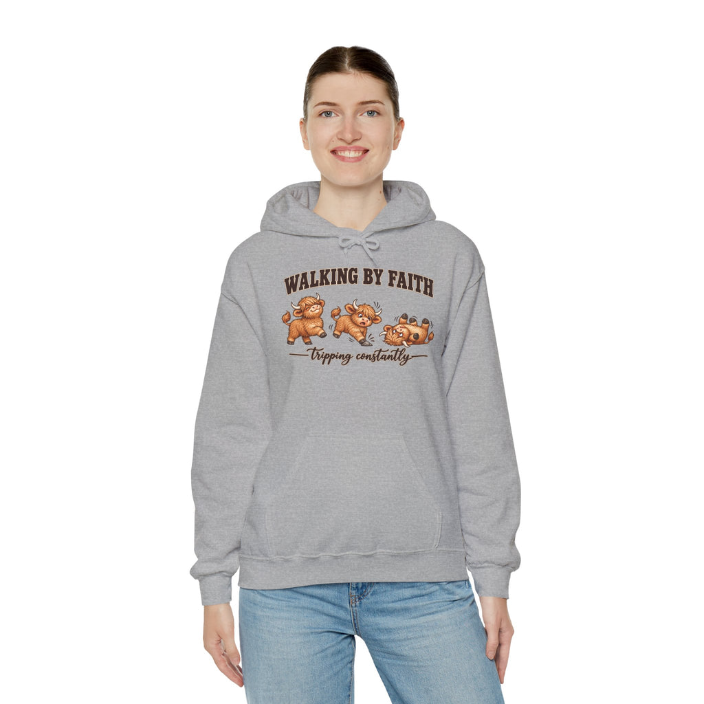 Walking by Faith Christian Highland Cow Hoodie