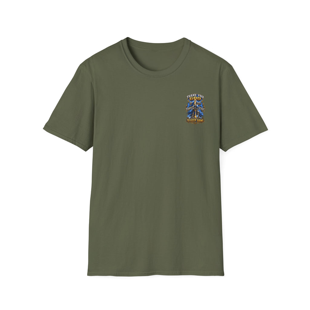 T-Shirt — "Thank You God I Keep Going" Faith Graphic Pocket Tee
