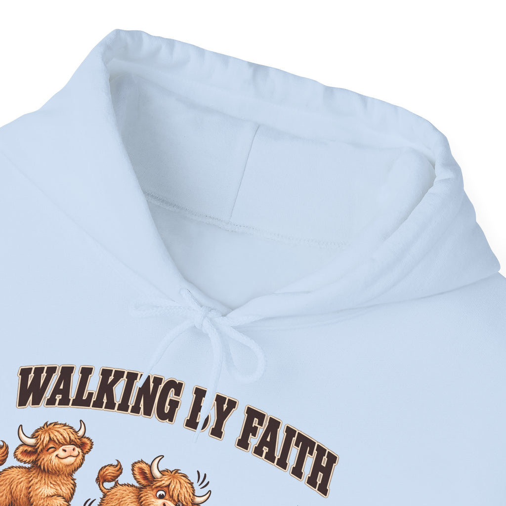Walking by Faith Christian Highland Cow Hoodie