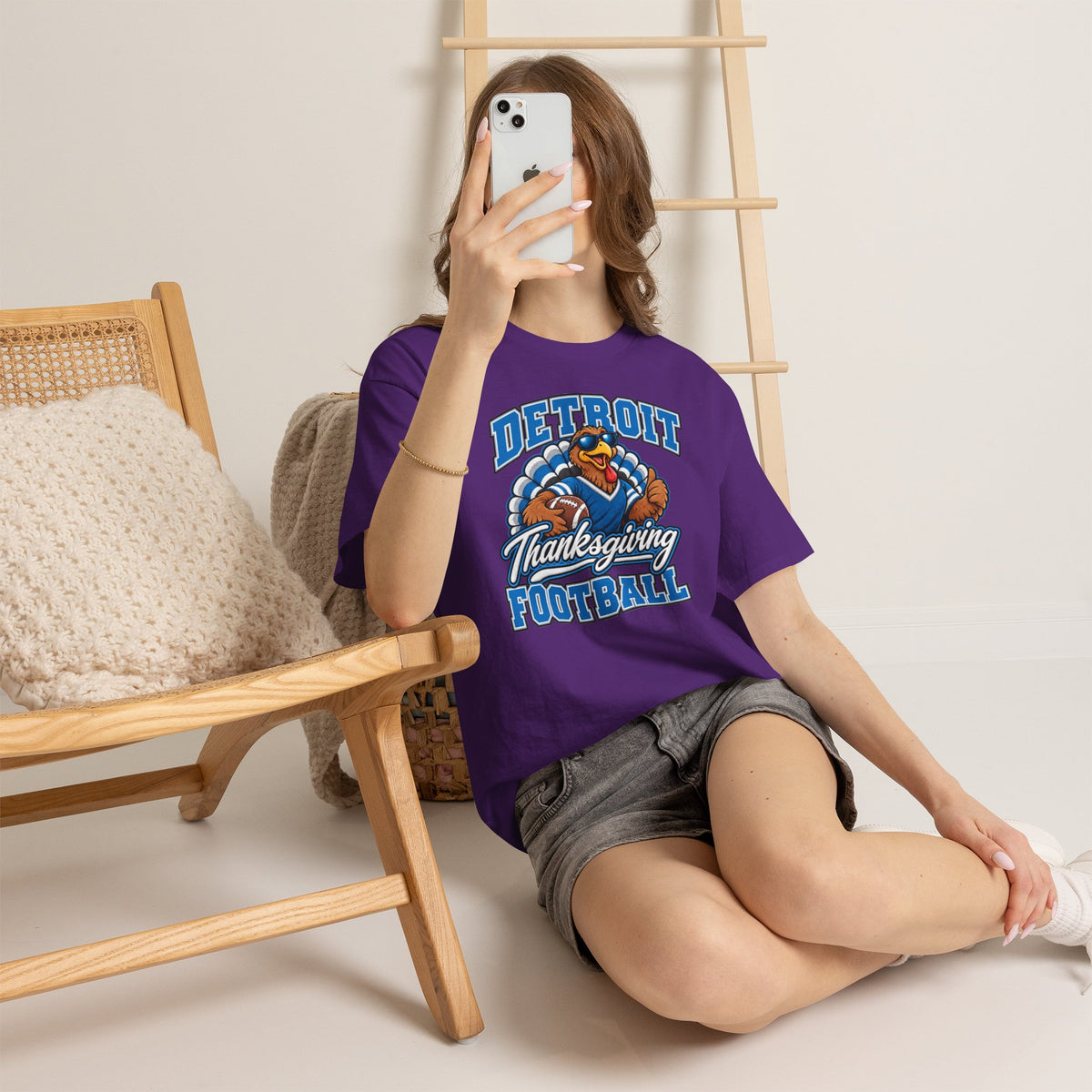 Detroit Thanksgiving Football Tee — Turkey Mascot Game Day Shirt