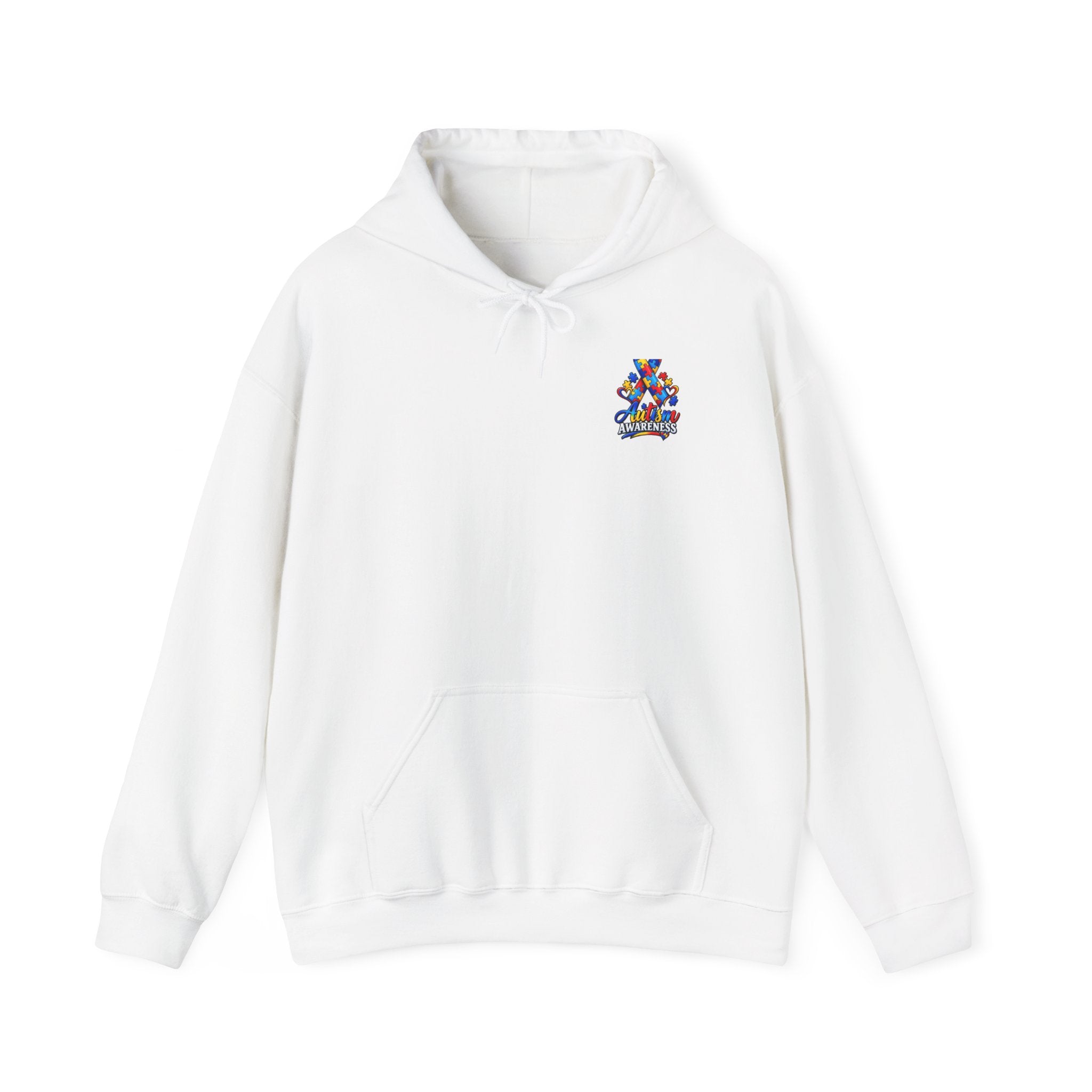 White Hoodie with Colorful 'Stand Tall' Floral Bear Chest Logo - Cozy Casual Pullover