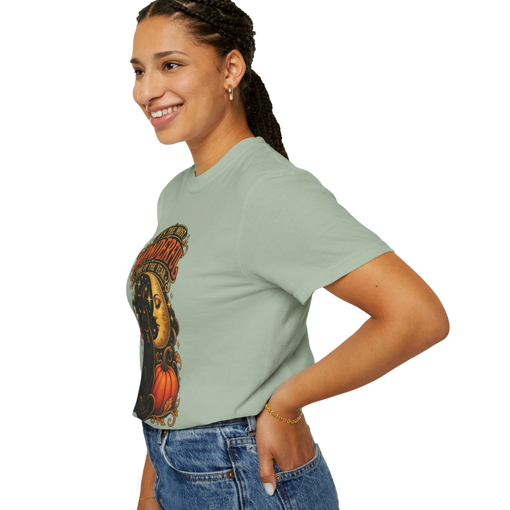T-Shirt — "It's the Most Wonderful Time of the Year" Halloween Black Cat & Pumpkin