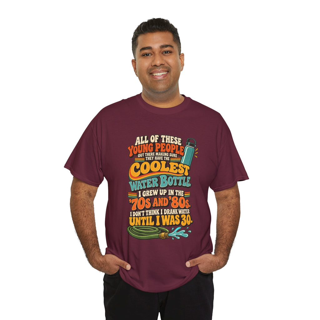 Retro 70s-80s Funny Water Bottle Tee — "Coolest Water Bottle" Graphic T-Shirt
