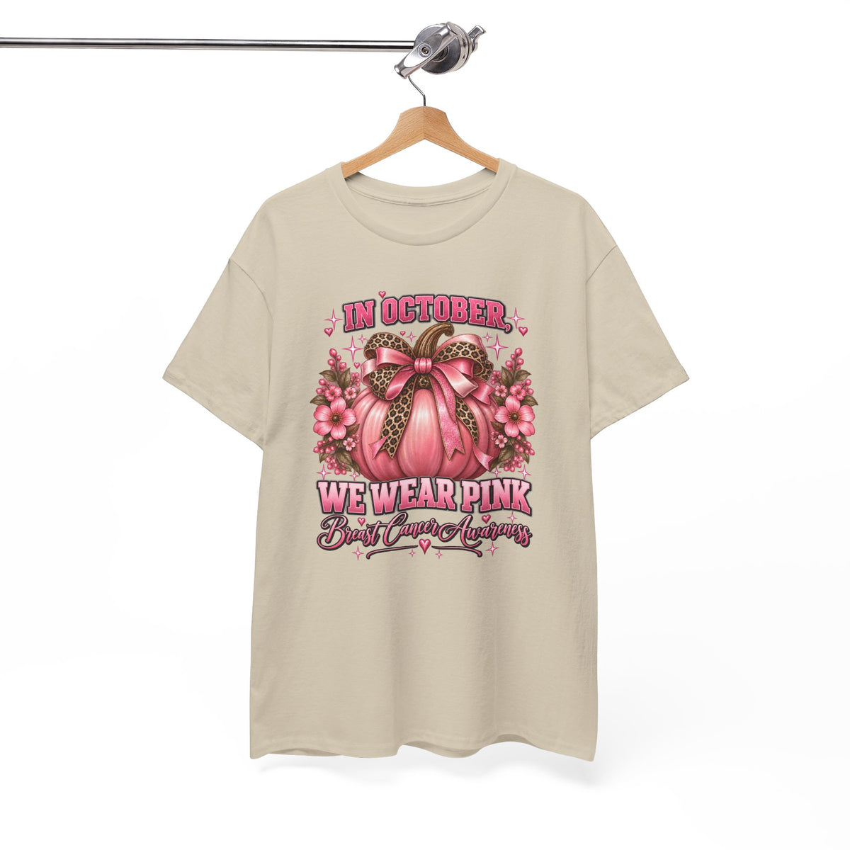 Breast Cancer Awareness T-Shirt — "In October We Wear Pink" Pumpkin Design