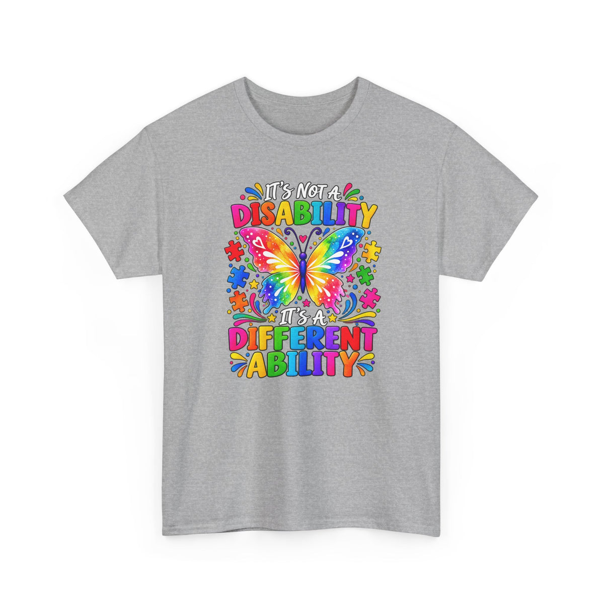 T-Shirt — "It's Not a Disability, It's a Different Ability" Rainbow Butterfly Awareness Tee