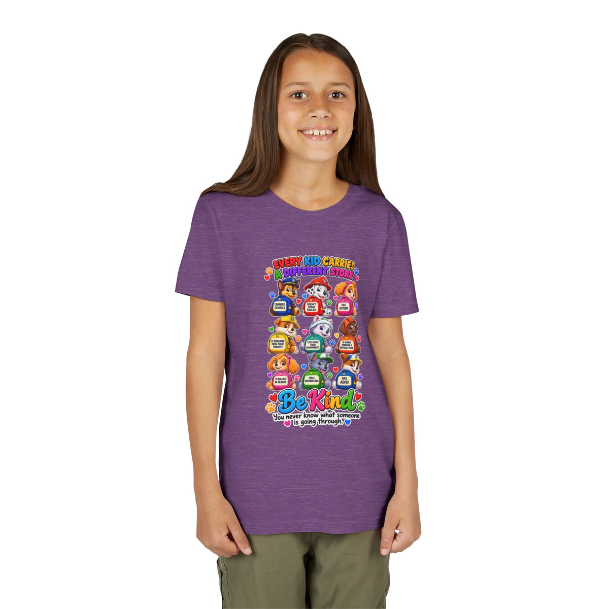 Be Kind Youth Short Sleeve Tee – Colorful Cartoon Character Shirt