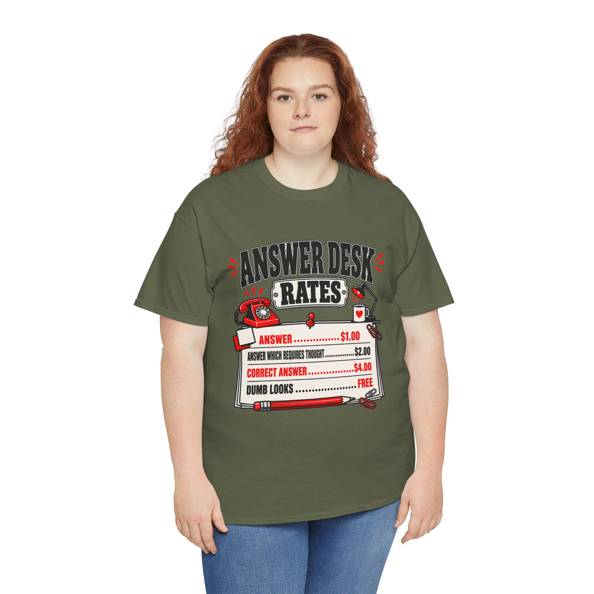 Answer Desk Rates T-Shirt — Funny Help Desk IT Support Tee ("Answer 1.00, Correct Answer 4.00")