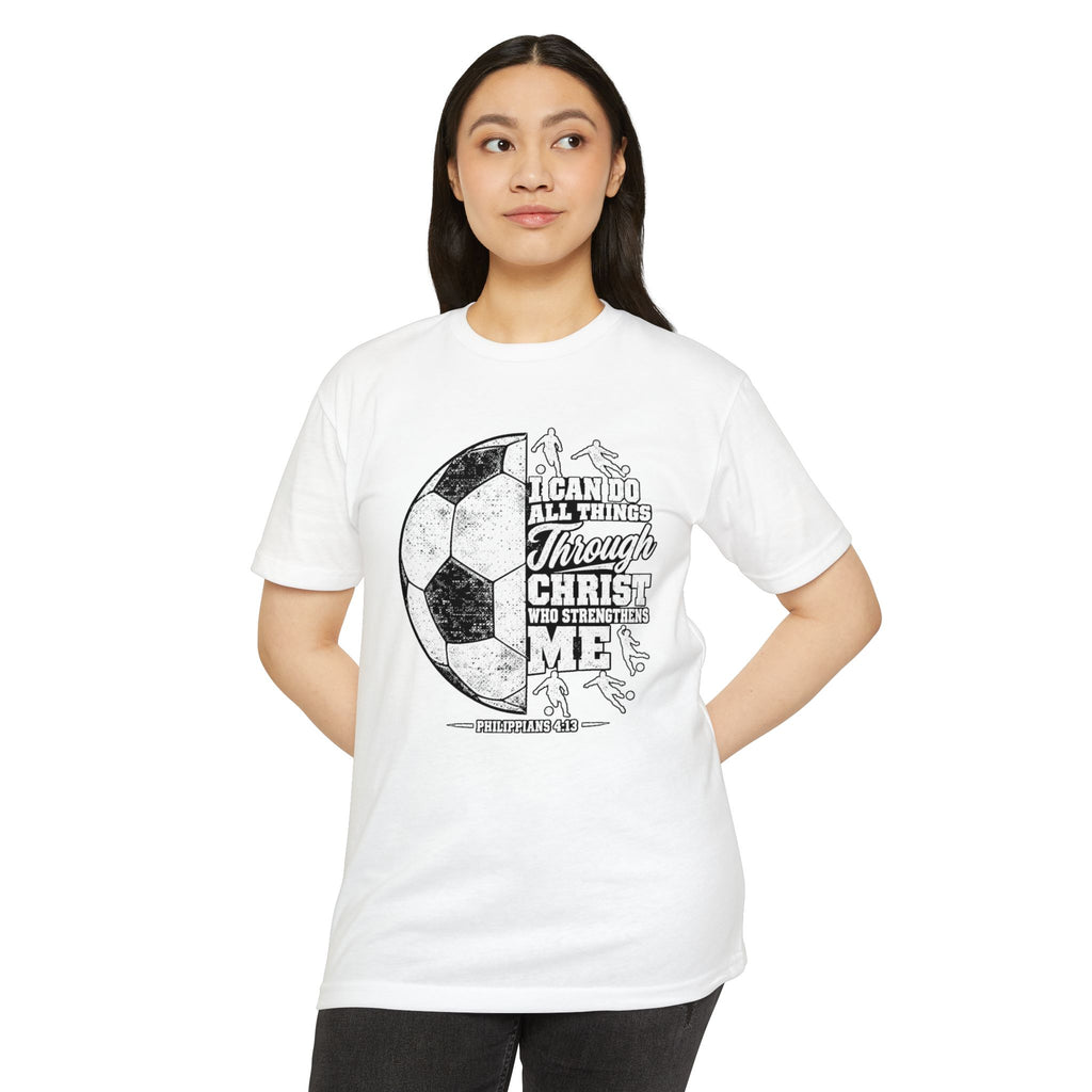 Christian Soccer T-Shirt — “I Can Do All Things Through Christ” Faith Soccer Tee