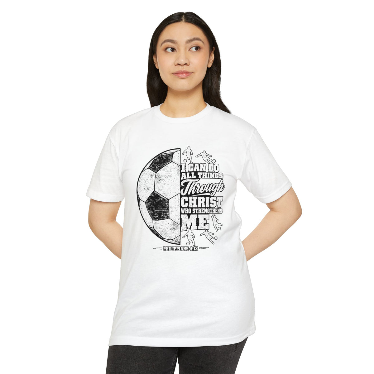 Christian Soccer T-Shirt — “I Can Do All Things Through Christ” Faith Soccer Tee