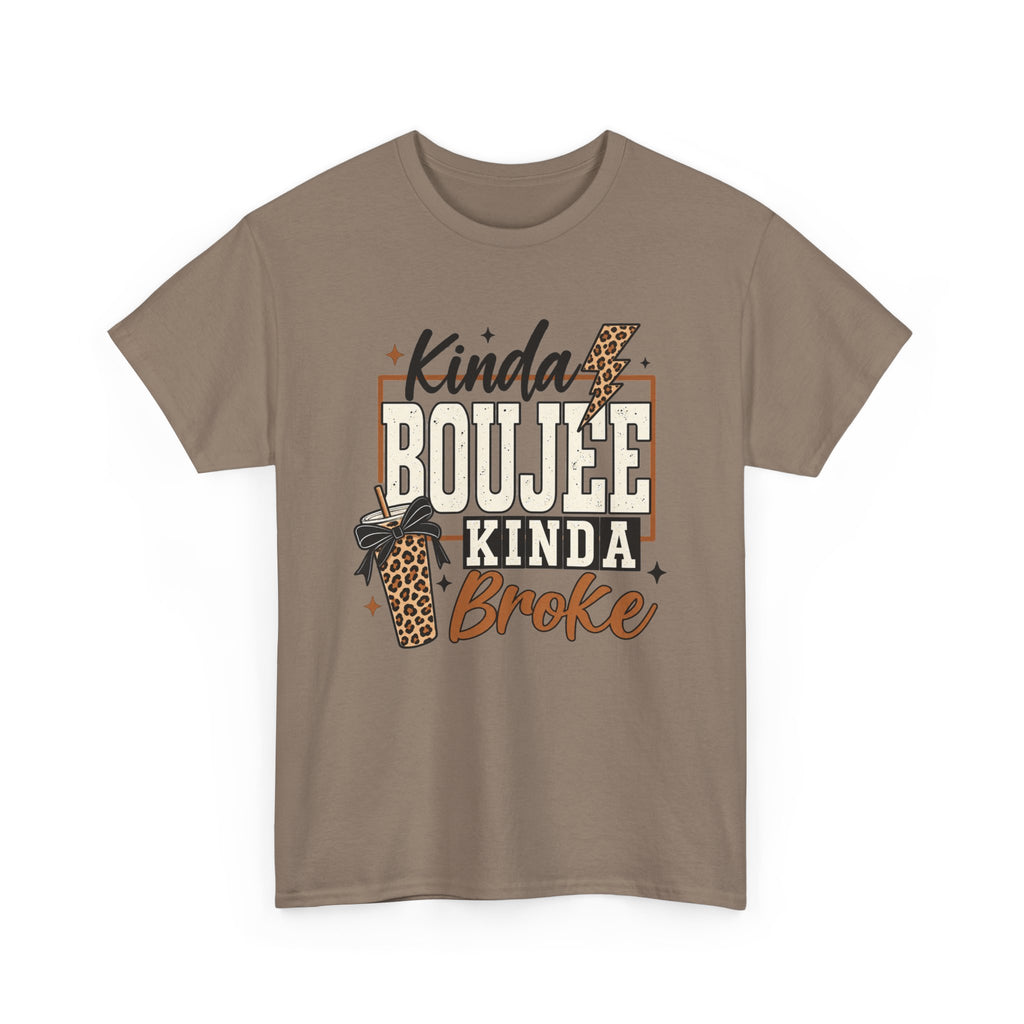 Kinda Boujee Kinda Broke Tee — Leopard Coffee Cup Graphic Shirt