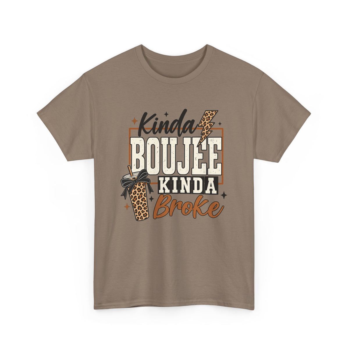 Kinda Boujee Kinda Broke Tee — Leopard Coffee Cup Graphic Shirt