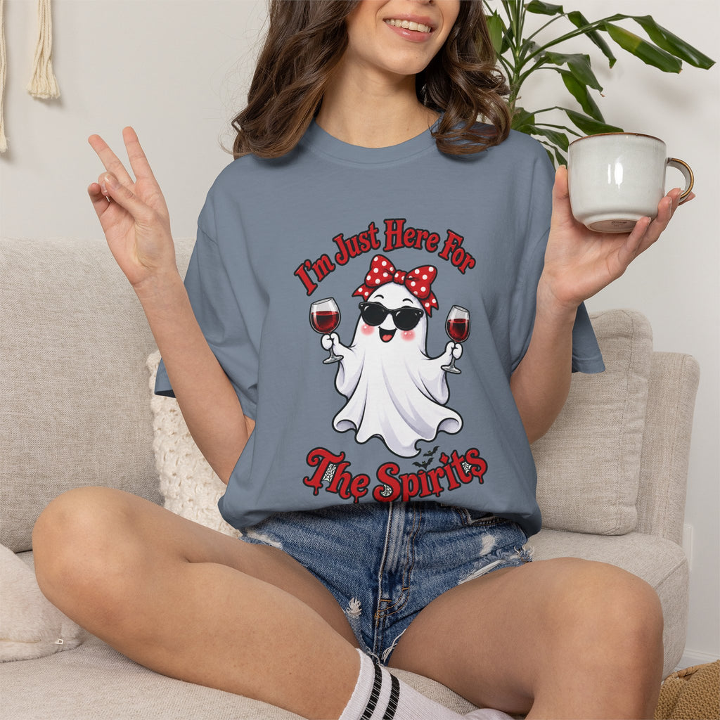Wine Ghost T-Shirt — "I'm Just Here For The Spirits" Halloween Tee