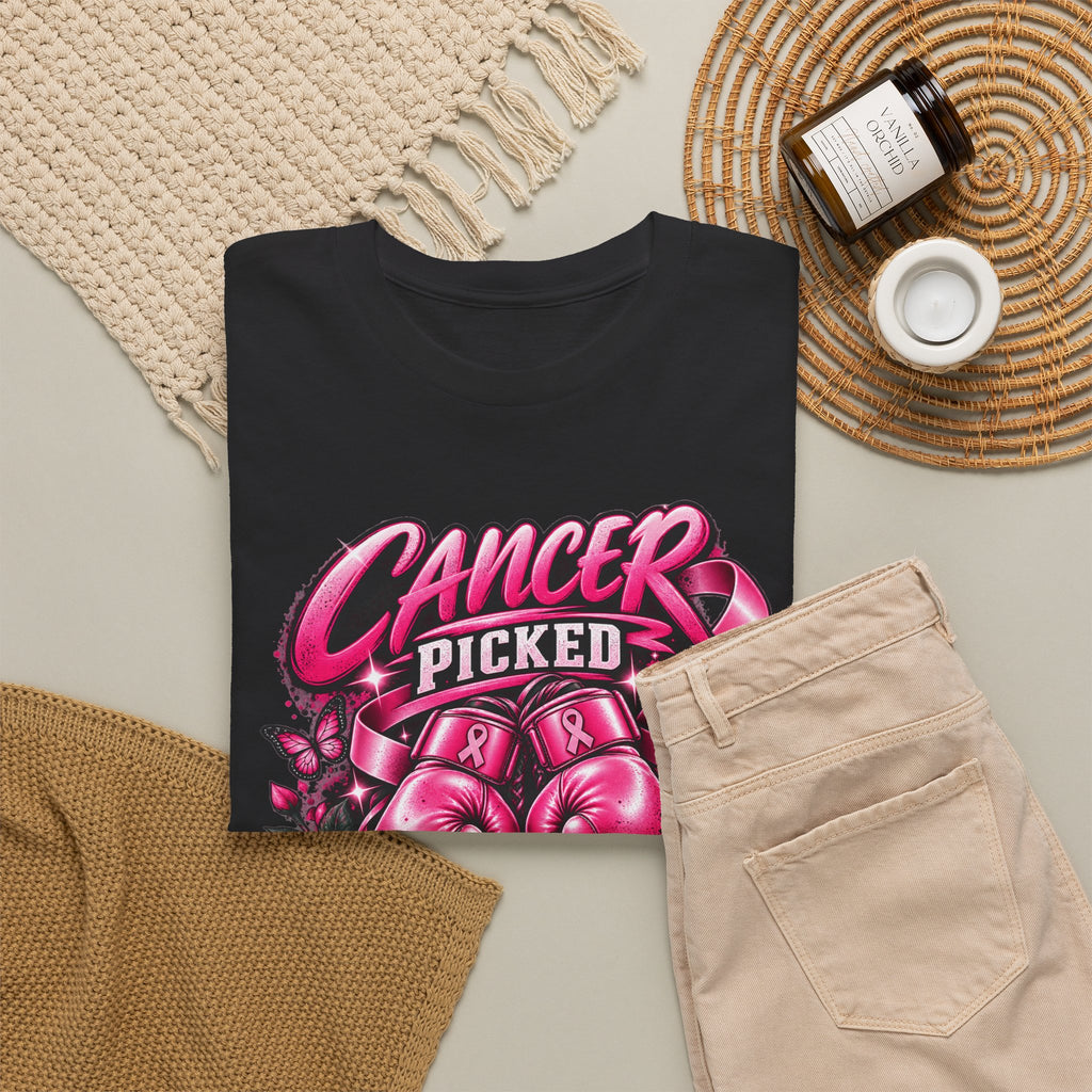 Cancer Picked The Wrong Fighter T-Shirt — Breast Cancer Awareness Support Tee