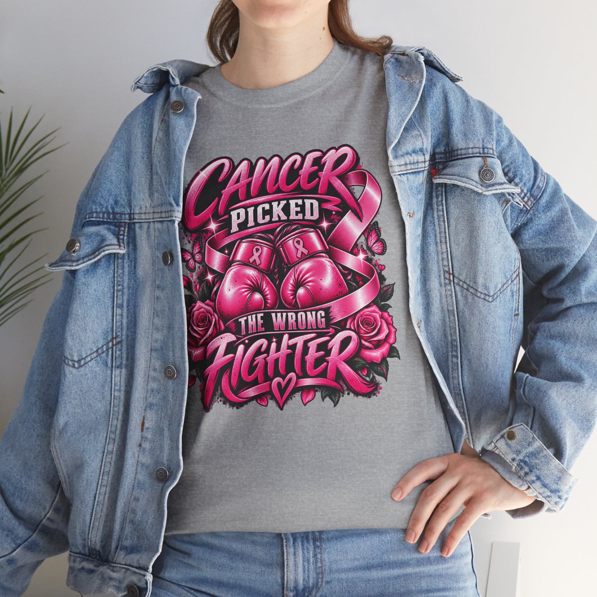 Cancer Picked The Wrong Fighter T-Shirt — Breast Cancer Awareness Support Tee