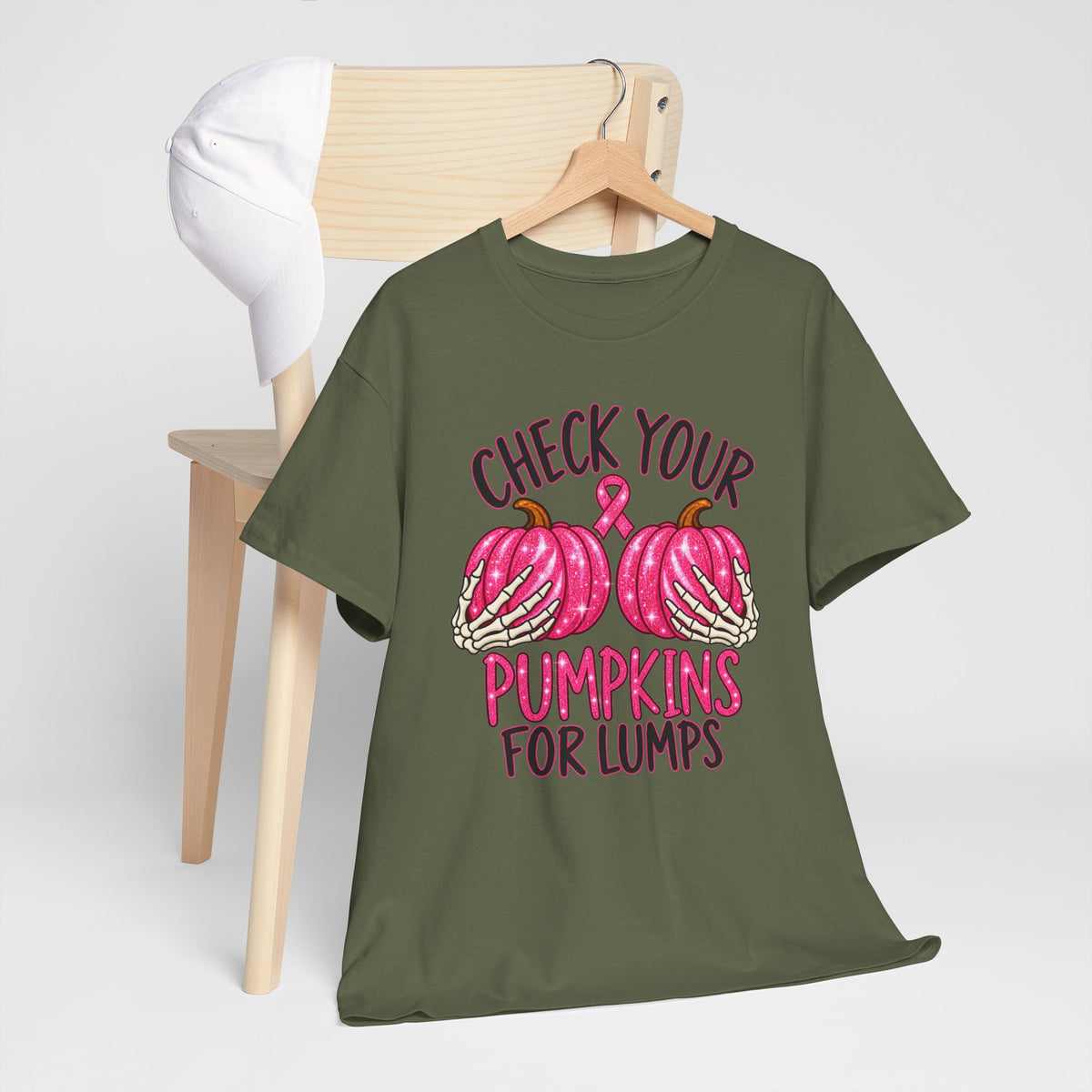 Breast Cancer Awareness T-Shirt — "Check Your Pumpkins for Lumps" Pink Ribbon Tee