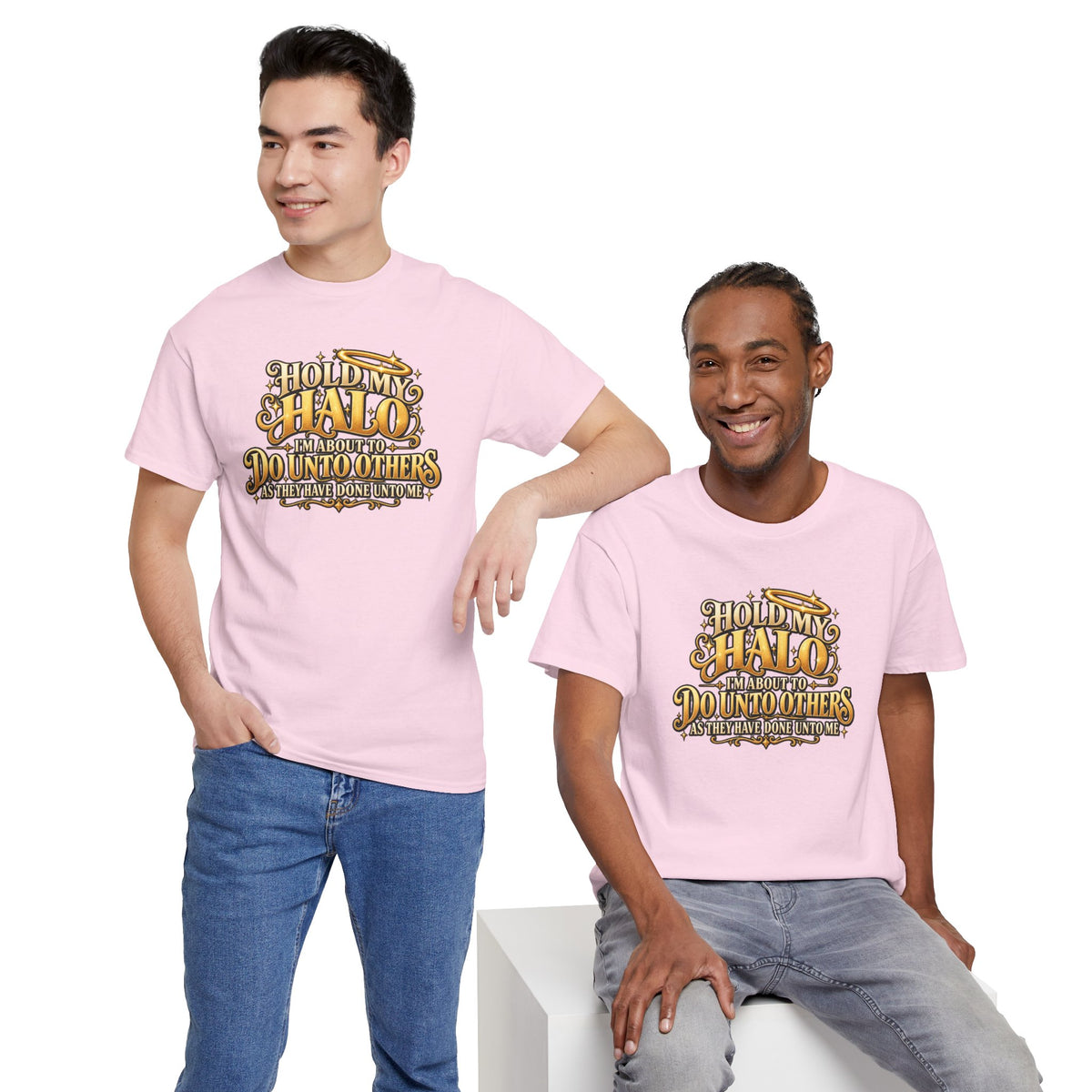T-Shirt — "Hold My Halo I'm About To Do Unto Others" Vintage Faith Graphic Tee
