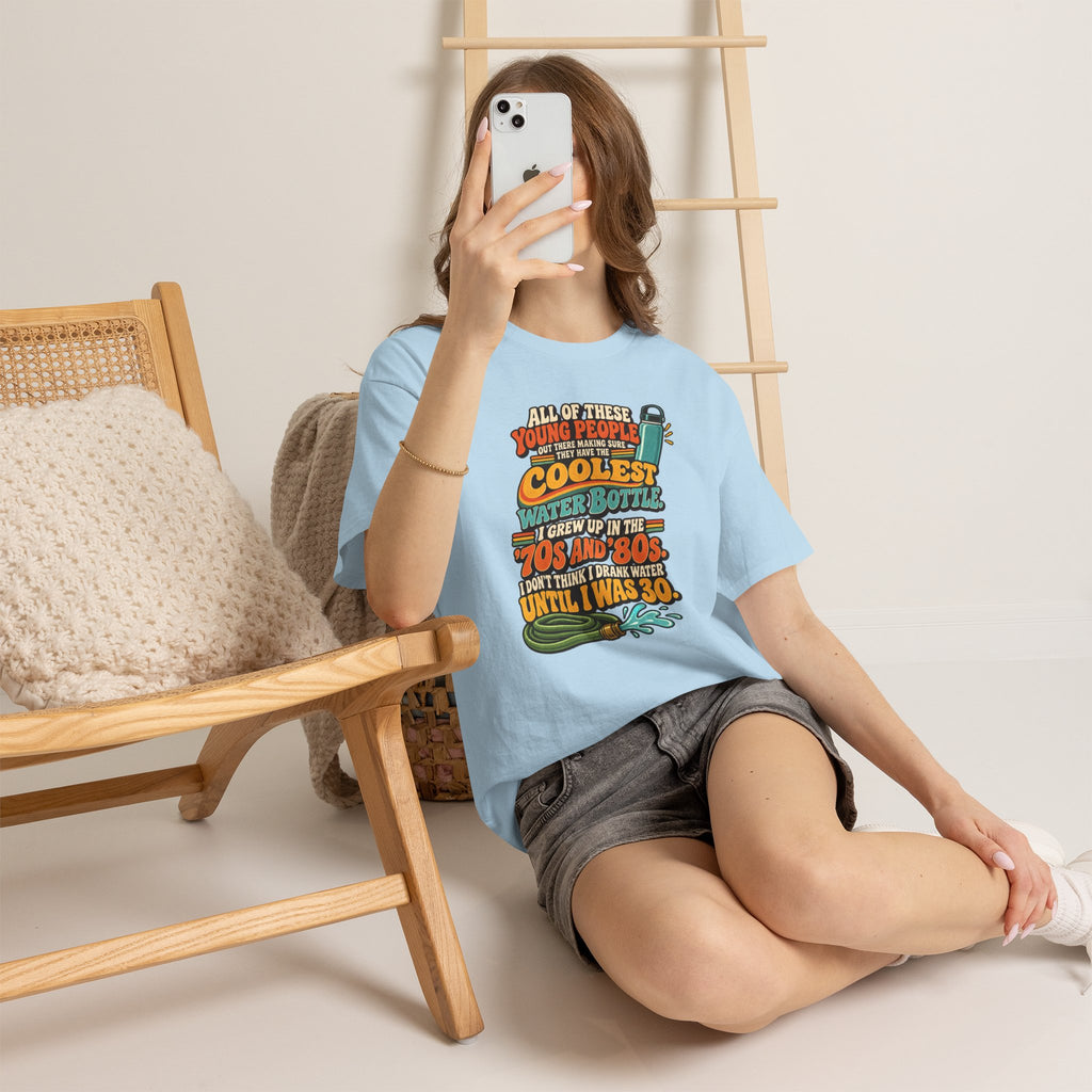 Retro 70s-80s Funny Water Bottle Tee — "Coolest Water Bottle" Graphic T-Shirt