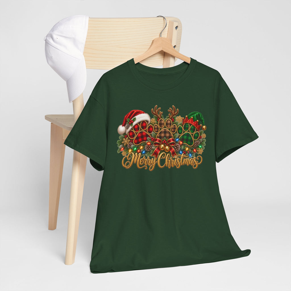 Merry Christmas Paw Prints Holiday Graphic Tee