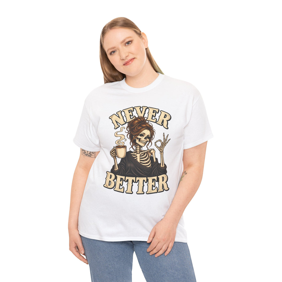 Never Better Skeleton Coffee Graphic Tee
