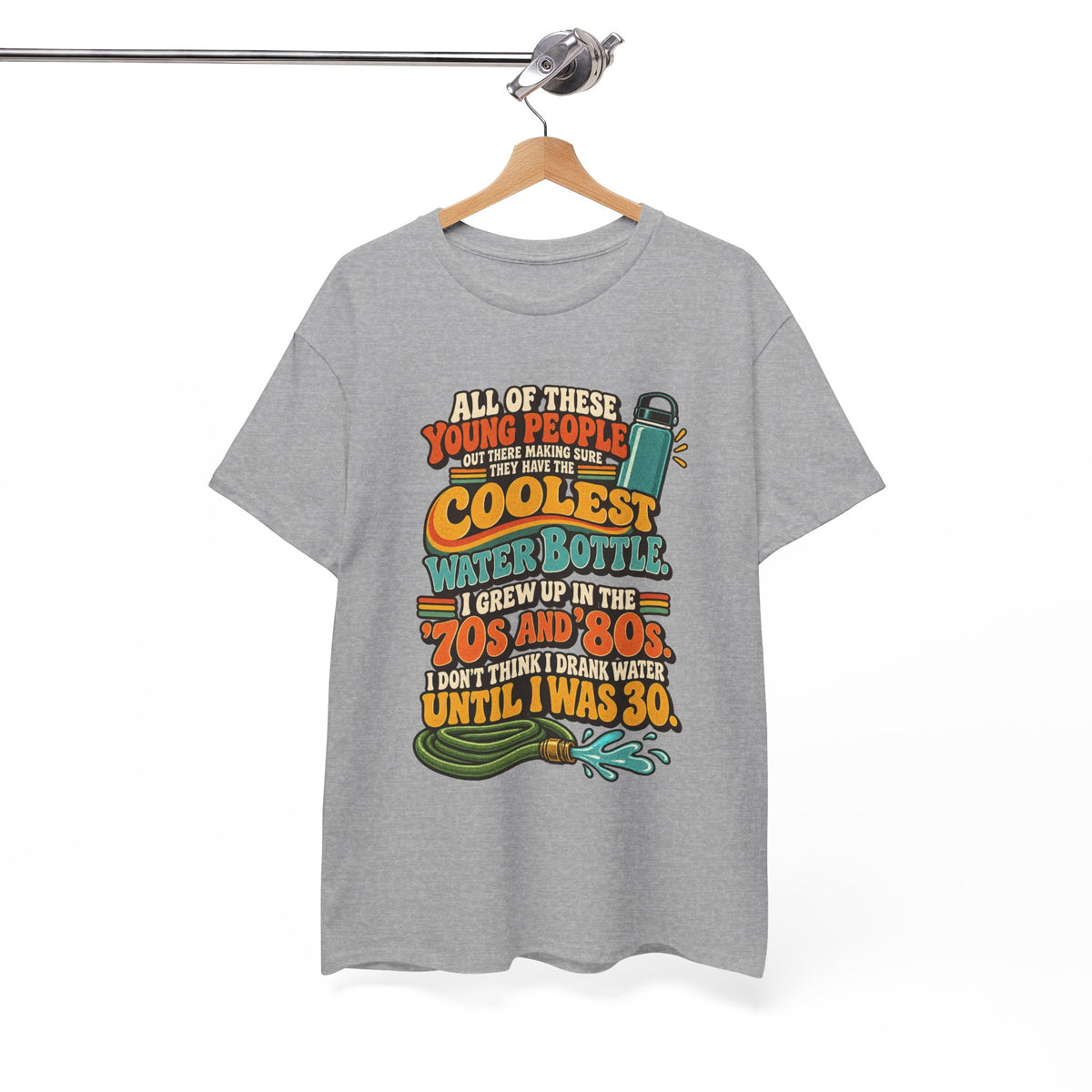 Retro 70s-80s Funny Water Bottle Tee — "Coolest Water Bottle" Graphic T-Shirt
