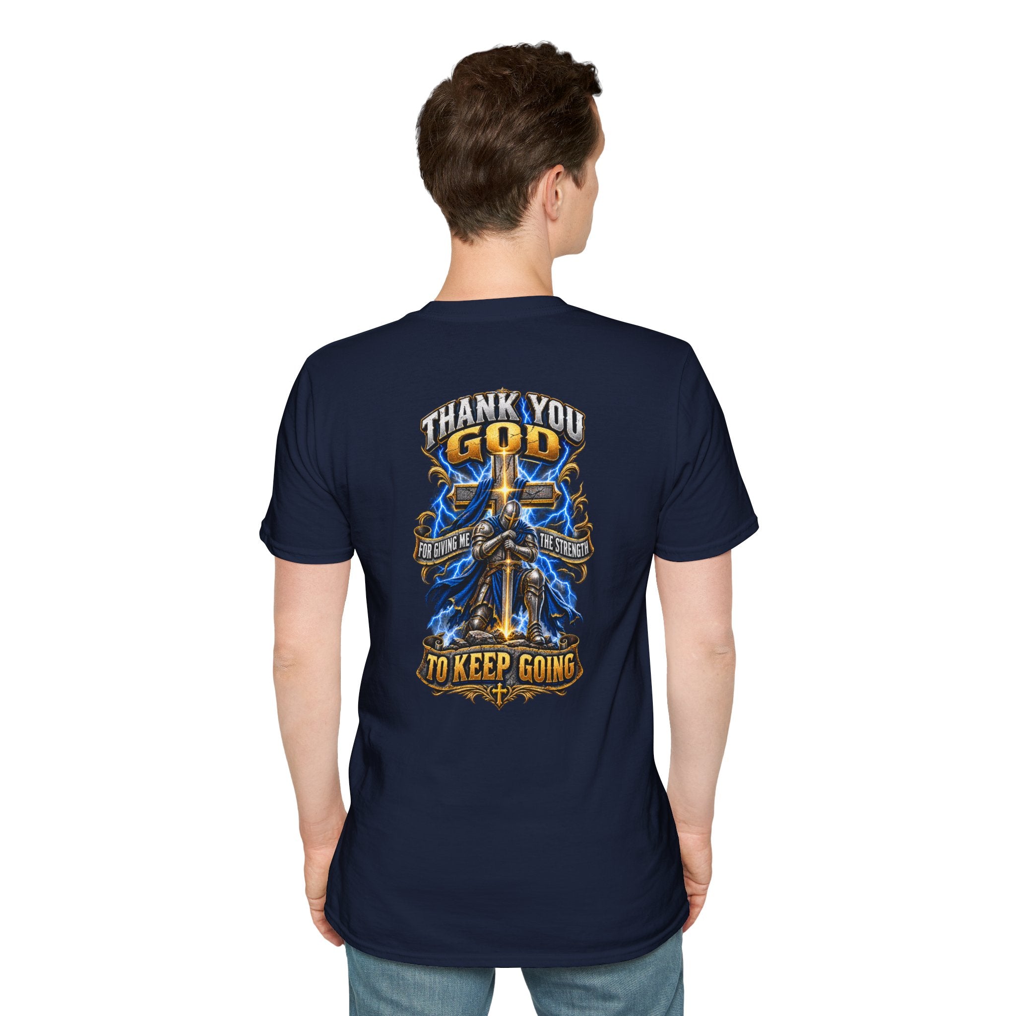 T-Shirt — "Thank You God I Keep Going" Faith Graphic Pocket Tee