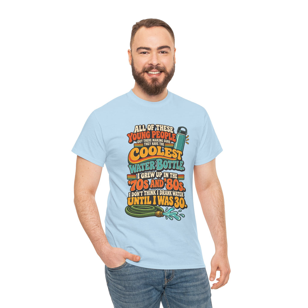 Retro 70s-80s Funny Water Bottle Tee — "Coolest Water Bottle" Graphic T-Shirt