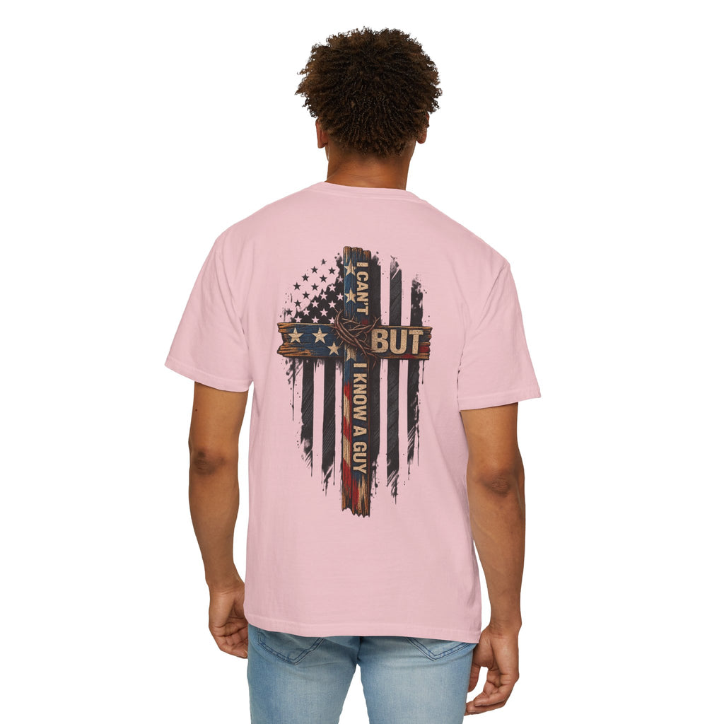 T-Shirt — 'I Can't But I Know A Guy' American Flag Cross Graphic