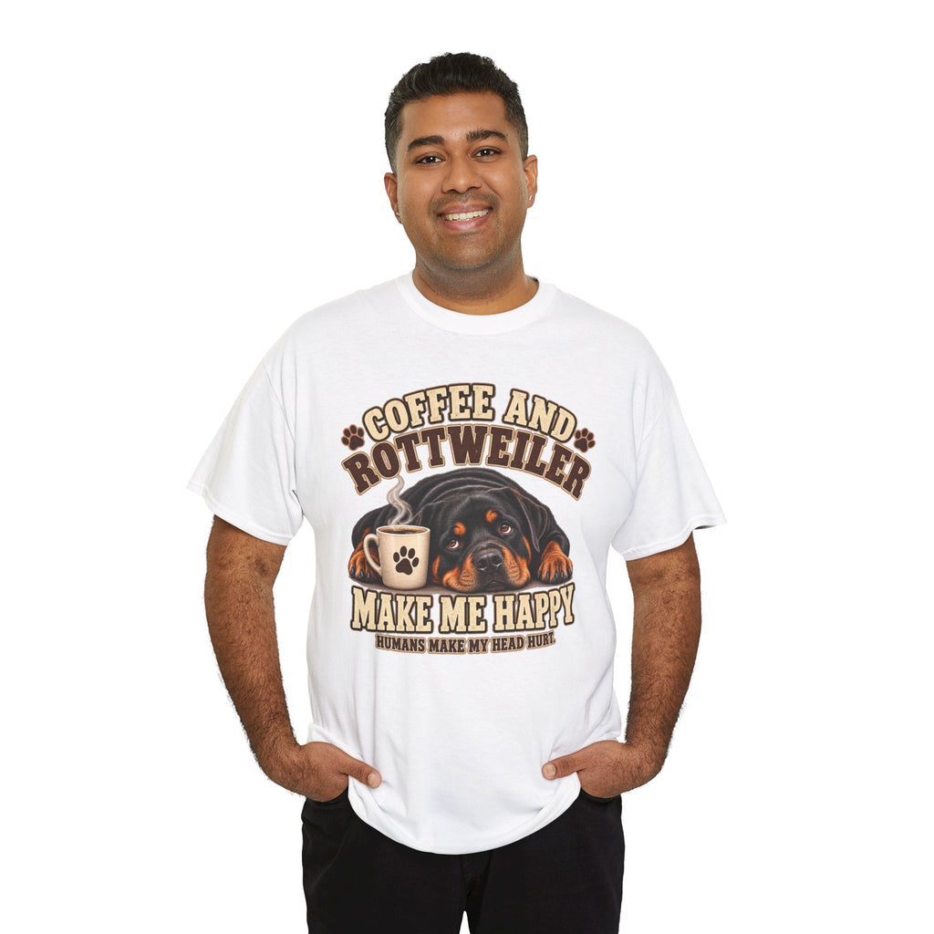 Coffee and Rottweiler Tee — "Coffee and Rottweiler Make Me Happy" Dog Lover Shirt